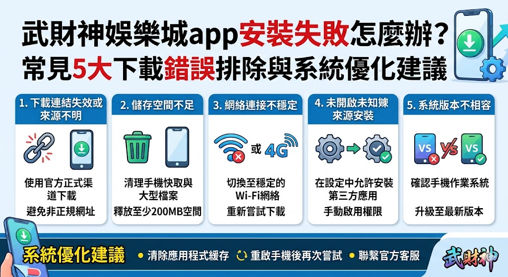 武財神娛樂城app安裝失敗怎麼辦?常見5大下載錯誤排除與系統優化建議