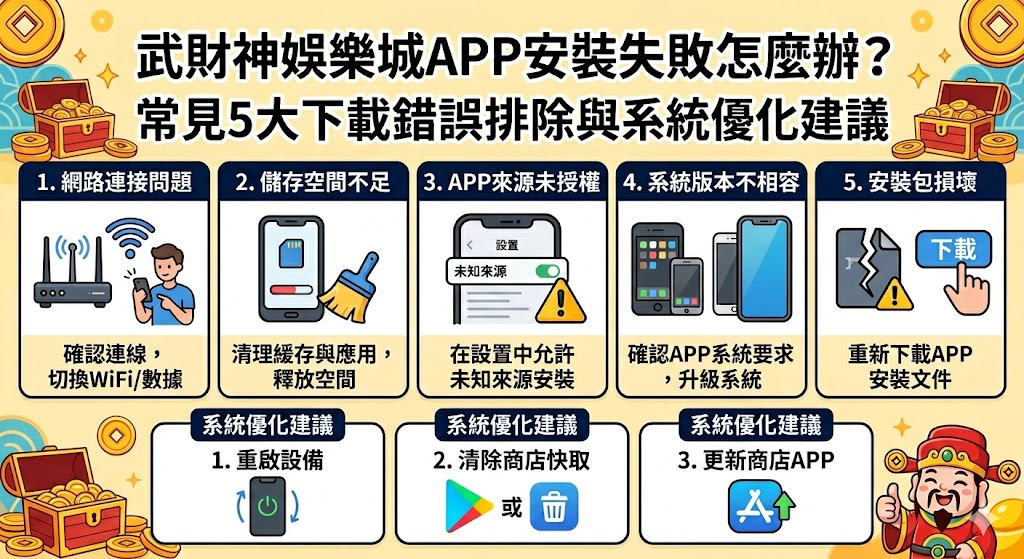 武財神娛樂城app安裝失敗怎麼辦?常見5大下載錯誤排除與系統優化建議